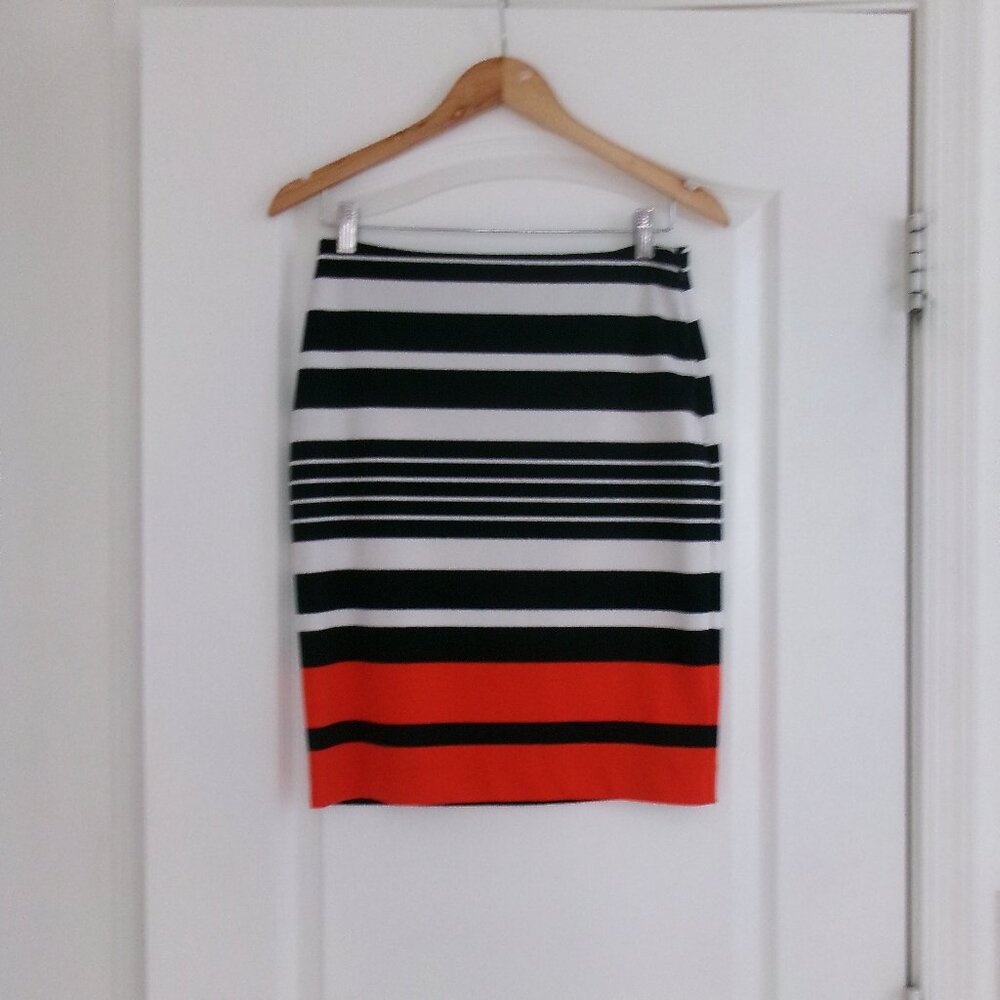 MICHAEL KORS Navy Blue , White, & Orange Horizontal Striped Pencil Skirt 4